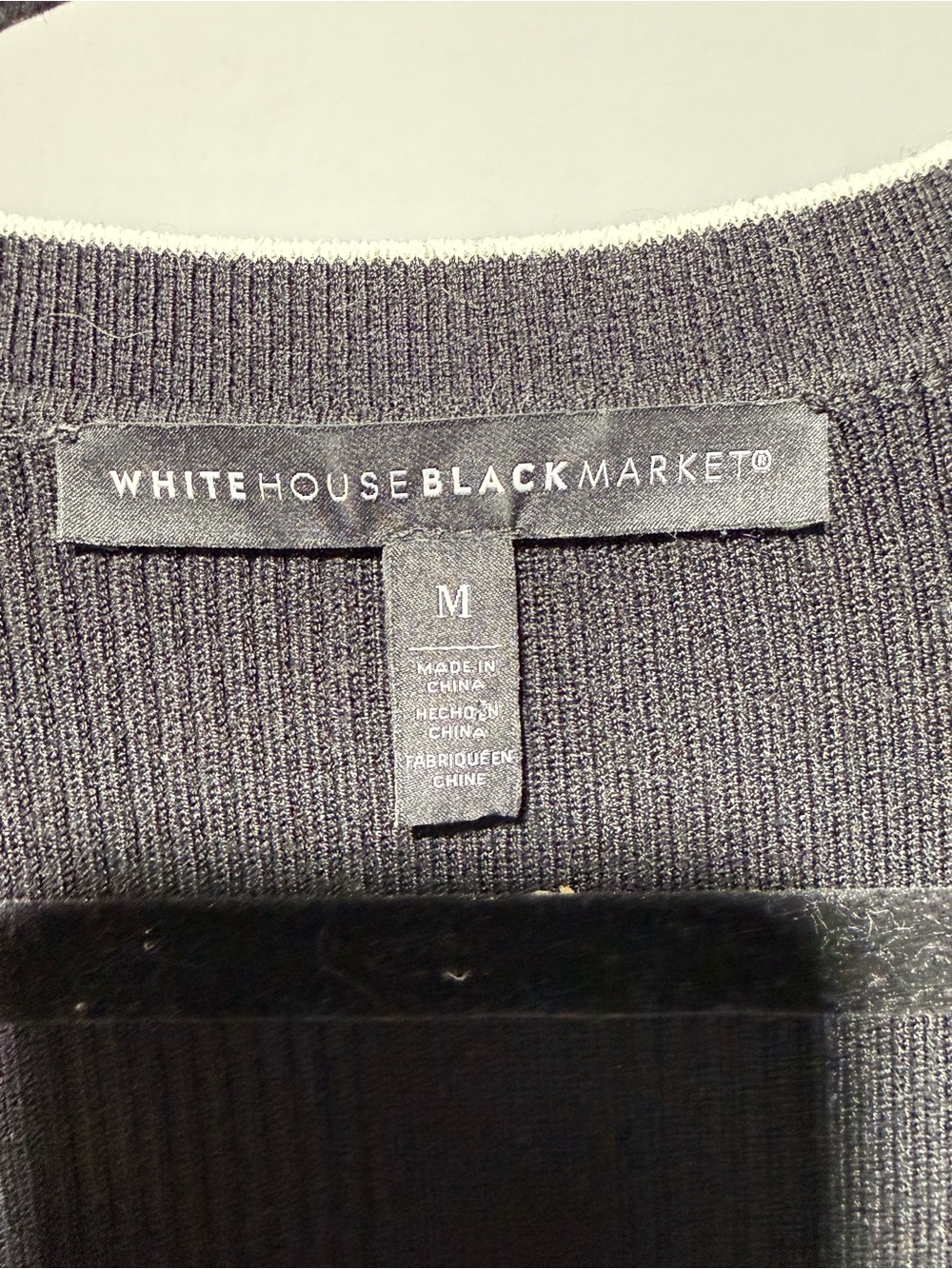 White House Black Market Black Ribbed V-Neck Cardigan with White Contrast - Picture 3 of 6